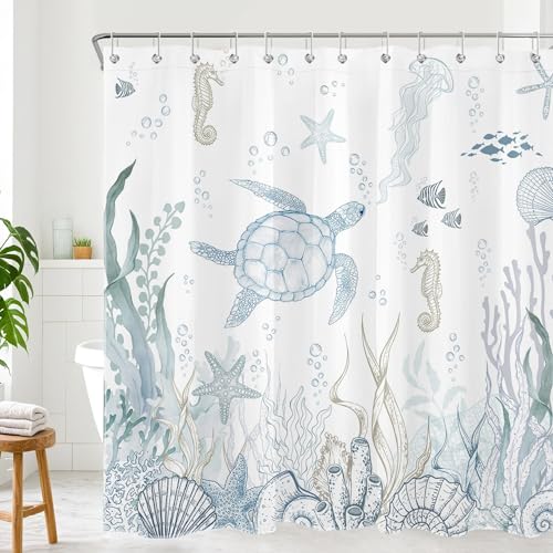 Sea Turtle Shower Curtain - Ocean Beach Theme, 72x72 Inch