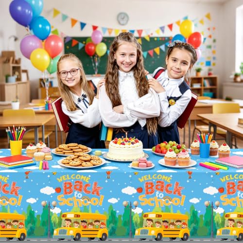 3-Pack Welcome Back to School Tablecloths - 108 x 54 Inch Plastic Covers