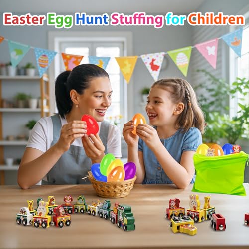 Magnetic Wooden Easter Train Toy for Toddlers - Green Animal & Egg Design