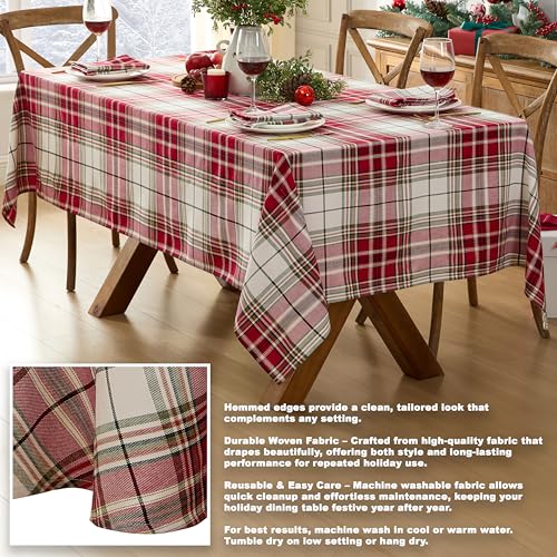 Christmas Sully Red Plaid Fabric Tablecloth 60x120 Inch Rectangular