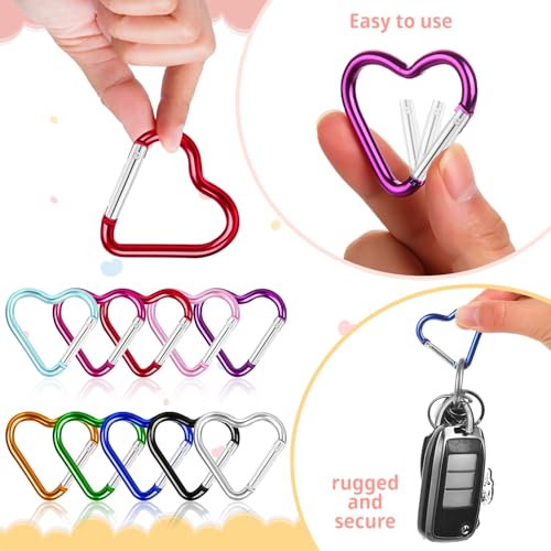30pcs Heart Carabiner Clip, Alloy Heart Shape Hanging Keychain Clip, Cute Aluminum Carabiner Clip for Hiking Backpack, Car Charms, Purse Bling