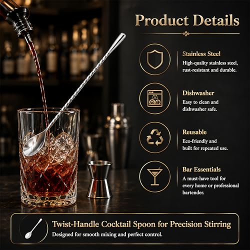 AVZ 12-Inch Stainless Steel Bar Spoons - 3-Piece Twisted Handle Mixing Set