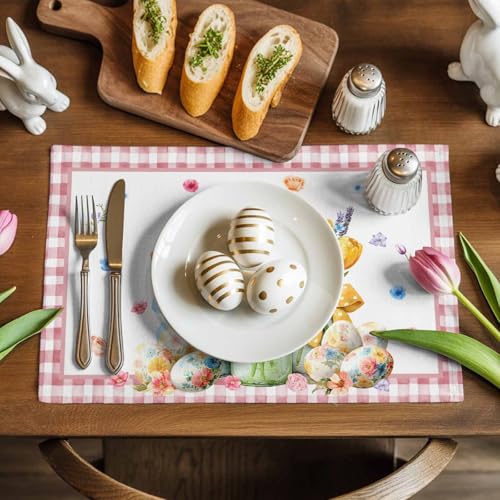 TINALIN Easter Placemats Set of 6 Spring Floral Tulips Cotton Linen