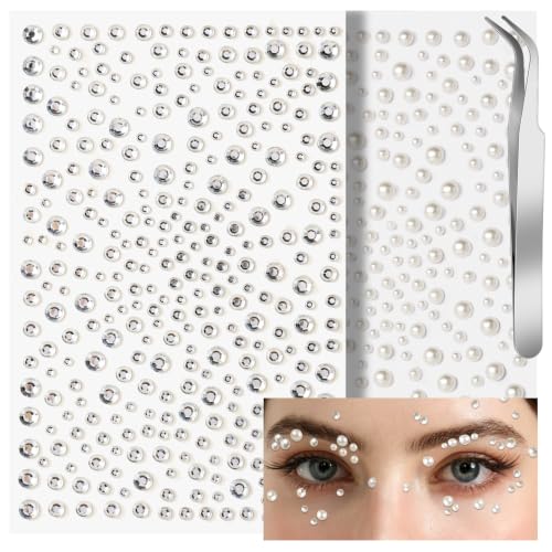 Teenitor Self-Adhesive Face & Body Rhinestone and Pearl Makeup Gems