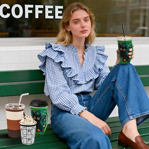 3-Pack Reusable Iced Coffee Sleeves - Insulated Neoprene - Black Cat Design