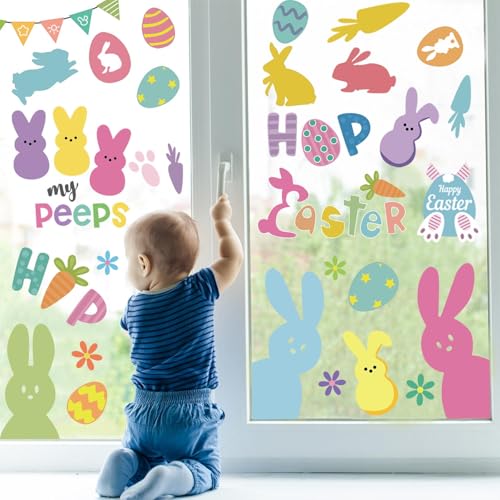 Easter Window Clings - 9 Sheets Bunny & Egg Stickers for Decor