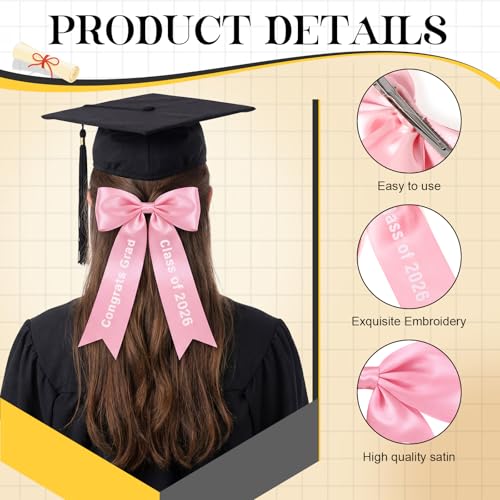 Rivvlive Class of 2026 Graduation Cap Bow Large Decor and Hair Accessory