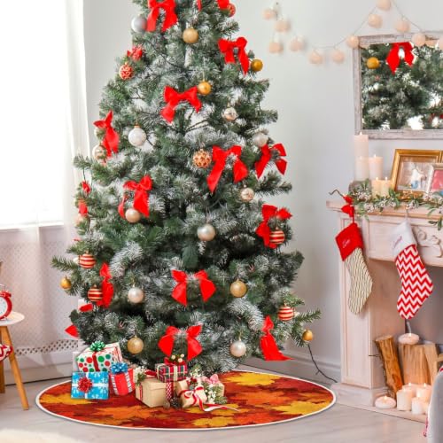SUABO Autumn Leaves Christmas Tree Skirt 48 Inch Fall Holiday Decor