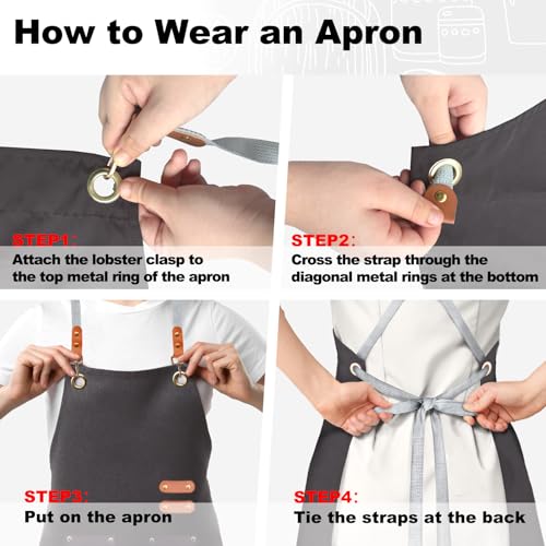BeLuyi Black Chef Apron with Cross Back Straps & 4 Pockets