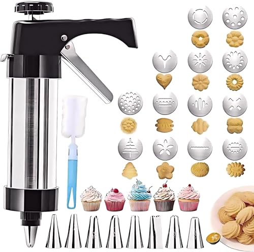 23-Piece Cookie Press Set with Stainless Steel Disks and Piping Tips for Holiday Baking