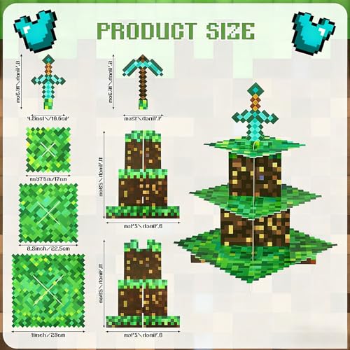 3-Tier Pixel Art Cupcake Stand for Retro Gaming & Anime Parties