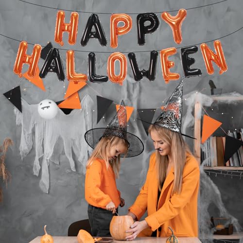 16-Inch Black and Orange 'HAPPY HALLOWEEN' Mylar Balloon Banner