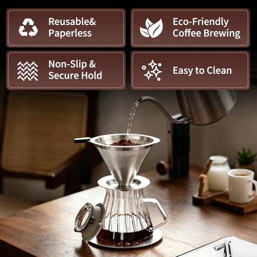 Sancagy Reusable Stainless Steel Pour Over Coffee Dripper with 600 Mesh Filter