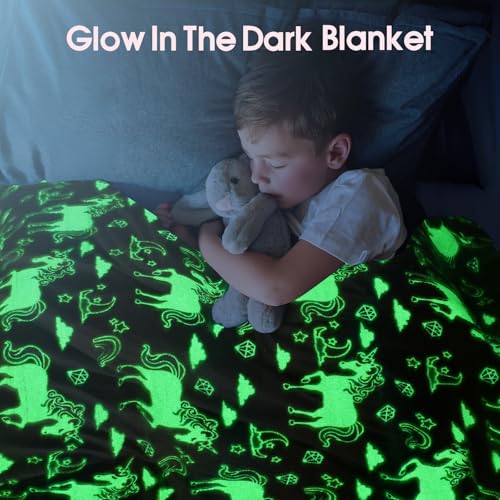Glow in The Dark Unicorn Blanket for Kids - Soft Flannel, 50"x60"