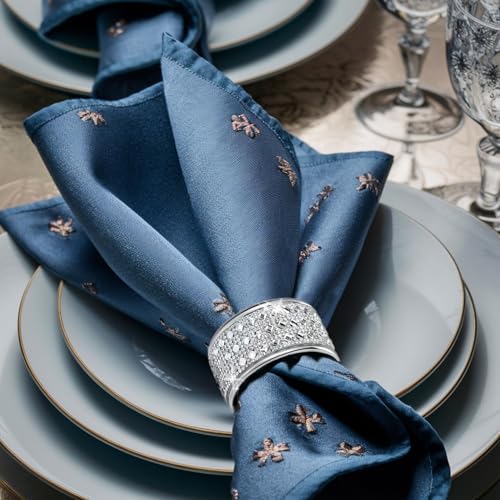 12 Silver Diamond Napkin Rings Set of 12 Rhinestone Crystal Glass Framed Table Decor