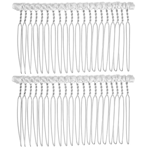 White Ribbon-Wrapped Metal Hair Comb 20-Teeth French Vintage Veil Clip