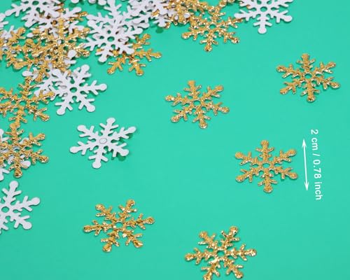 Christmas Snowflake Confetti 300Pcs 2cm Glitter Snowflake Sequins for Craft Wedding Holiday Decor - Gold