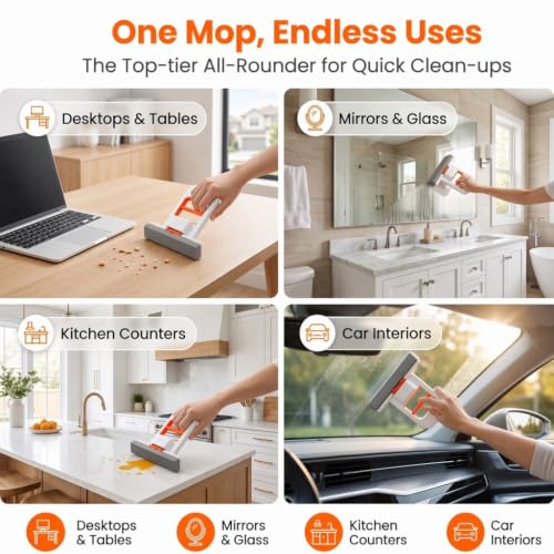 Olvurb Mini Sponge Mop - Foldable One-Hand Self Squeeze Mop, Orange