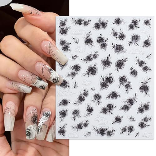 IDDFEVE Rose Floral Nail Stickers Semi-Transparent Flower Decals 3 Sheets