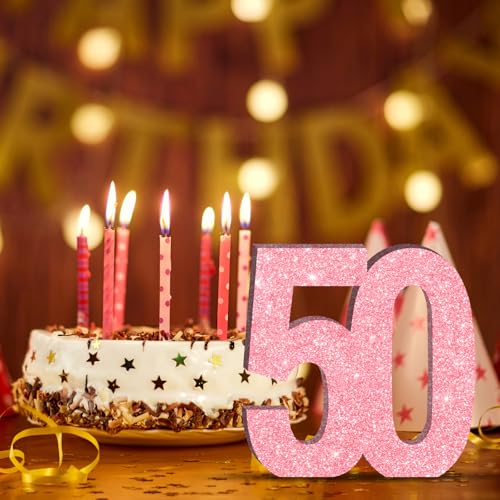 DEEZOMO Pink Glitter 50th Birthday Number Table Decoration 7.8 Inch