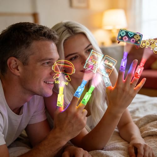 24PCS Video Game Party Favor Finger Lights - 8 Gamer Neon Designs
