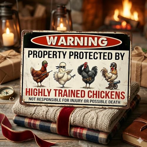 Funny Chicken Coop Decor - Highly Trained Chickens Tin Sign 8x12