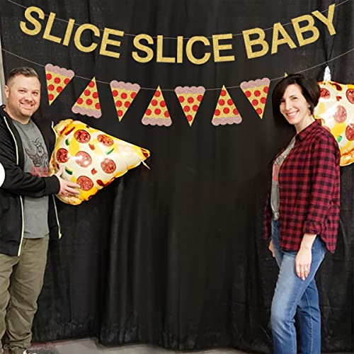 Gold Glitter Slice Slice Baby Banner & Pizza Garland Decorations
