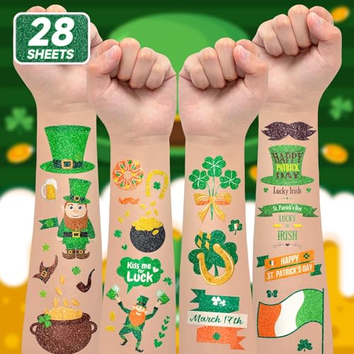 St. Patrick's Day Temporary Tattoos - 250 Pcs Glitter Shamrock Party Favors