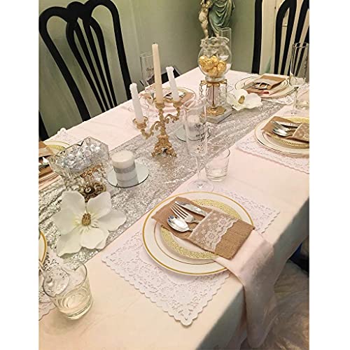 Silver Sequin Table Runner 12x72 Inches - 5 Pieces, Elegant Party Decor