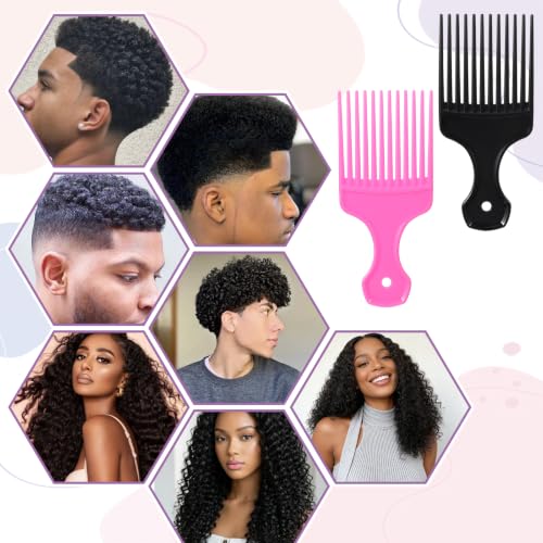 Exclaith 2Pcs Plastic Hair Picks for Curly Hair, Wide Tooth Afro Combs