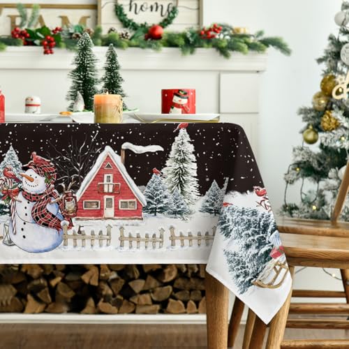 Horaldaily Christmas Tablecloth 60 x 84 Inch Rectangular Snowman Black