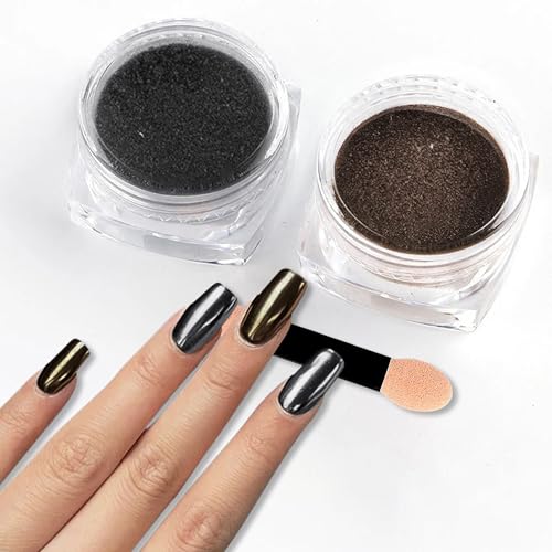 UTLANEYA Chrome Nail Powder Set - 2 Pcs Black & Brown Metallic Mirror Effect