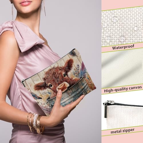 Cow Floral Makeup Bag Western Ranch Toiletry Pouch Travel Storage