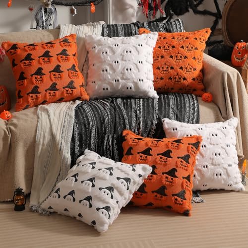 Halloween Pillow Covers Set of 2 - Double-Sided Faux Fur, 18x18