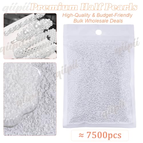 qiipii 7500PCS 2mm White Flatback Half Pearls for Crafting and Nail Art