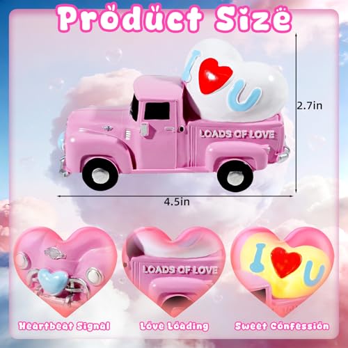 Valentine's Day Resin Mini Truck Light-Up Pink Heart Tabletop Decor
