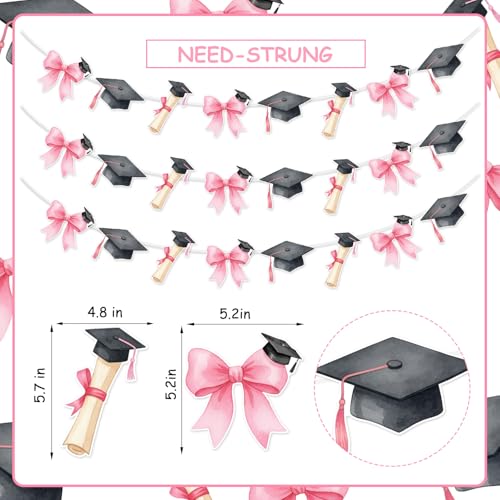 2026 Graduation Banner Set - Pink Bow & Black Cap Garland