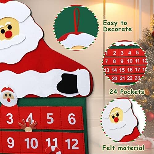 TOY Life Christmas Advent Calendar - 2025 Countdown with 24 Pockets & Felt Santa Decoration