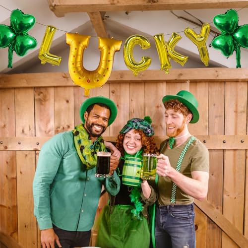 St. Patrick's Day LUCKY Balloon Banner with Shamrock Foil Balloons