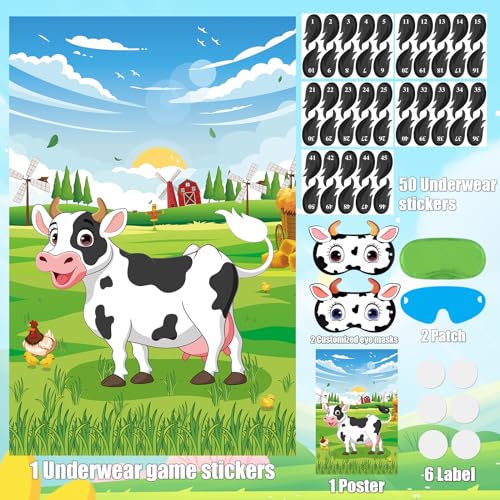Pin the Tail on the Cow Game Set for Kids - Farm Party Fun