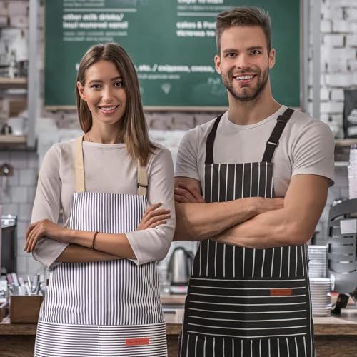 Adjustable Unisex Kitchen Aprons - 2 Pack with Large Pockets