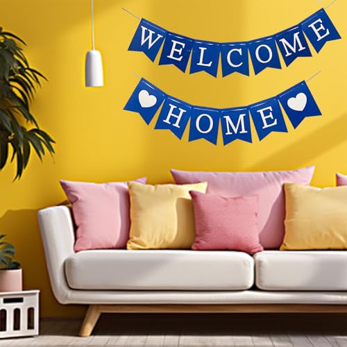 Blue Welcome Home Banner - Glitter Bunting for Baby Shower & Military Return