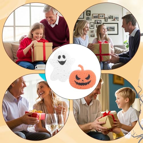 Halloween Kitchen Sponges Set - 4 Cute Pumpkin & Ghost Scrubs