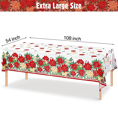 3 Pack Christmas Poinsettia Tablecloths 54x108 Inches Waterproof Plastic Holiday Decor