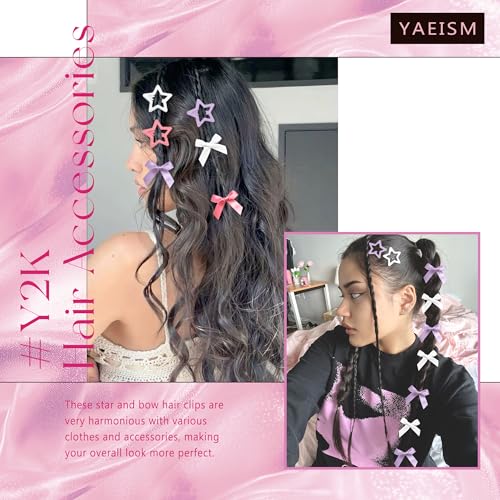 YAEISM 24PCS Y2K Star Hair Bows & Mini Barrettes in 3 Colors