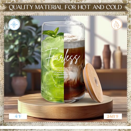 Christian Glass Cup Set - 8 Pcs Bible Verse Coffee Mugs with Bamboo Lids - Classic Variation