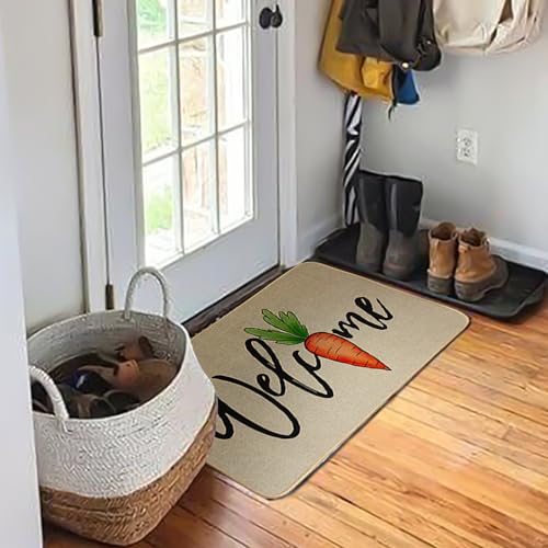 Easter Carrot Welcome Doormat, 17x29 Inch Non-Slip Indoor Outdoor Rug