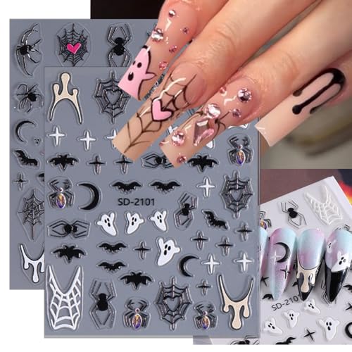 6 Sheets 5D Embossed Halloween Nail Art Stickers Spooky Ghost Pumpkin Decals