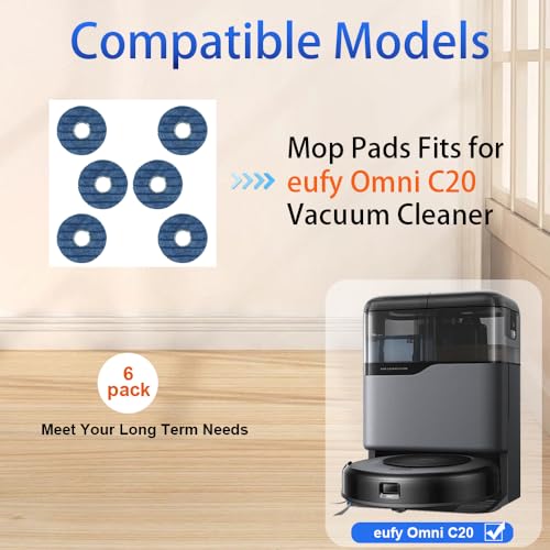 6-Pack Microfiber Mop Pads for Eufy Omni C20 Vacuum Cleaner