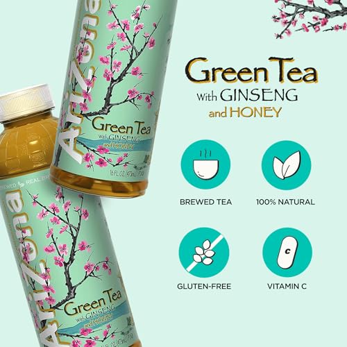 AriZona Green Tea with Ginseng & Honey - 16 Fl Oz (24 Pack)
